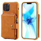 For iPhone 12 / 12 Pro Zipper Shockproof Protective Case with Card Slots & Bracket & Photo Holder & Wallet Function(Brown) - 1