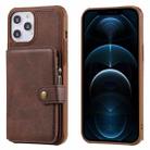 For iPhone 12 Pro Max Zipper Shockproof Protective Case with Card Slots & Bracket & Photo Holder & Wallet Function(Coffee) - 1