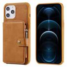 For iPhone 12 Pro Max Zipper Shockproof Protective Case with Card Slots & Bracket & Photo Holder & Wallet Function(Brown) - 1