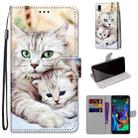 For LG K20 (2019) Coloured Drawing Cross Texture Horizontal Flip PU Leather Case with Holder & Card Slots & Wallet & Lanyard(Big Cat Holding Kitten) - 1