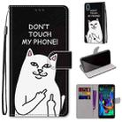 For LG K20 (2019) Coloured Drawing Cross Texture Horizontal Flip PU Leather Case with Holder & Card Slots & Wallet & Lanyard(Middle Finger White Cat) - 1