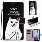 For LG Aristo 5 / K31 Coloured Drawing Cross Texture Horizontal Flip PU Leather Case with Holder & Card Slots & Wallet & Lanyard(Middle Finger White Cat) - 1