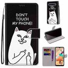 For LG K41s / K51s Coloured Drawing Cross Texture Horizontal Flip PU Leather Case with Holder & Card Slots & Wallet & Lanyard(Middle Finger White Cat) - 1