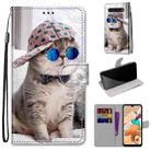 For LG K41s / K51s Coloured Drawing Cross Texture Horizontal Flip PU Leather Case with Holder & Card Slots & Wallet & Lanyard(Slant Hat Blue Mirror Cat) - 1