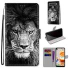 For LG K61 Coloured Drawing Cross Texture Horizontal Flip PU Leather Case with Holder & Card Slots & Wallet & Lanyard(Black White Lion Head) - 1
