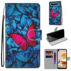 For LG K61 Coloured Drawing Cross Texture Horizontal Flip PU Leather Case with Holder & Card Slots & Wallet & Lanyard(Blue Red Butterfly) - 1