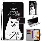For LG K61 Coloured Drawing Cross Texture Horizontal Flip PU Leather Case with Holder & Card Slots & Wallet & Lanyard(Middle Finger White Cat) - 1