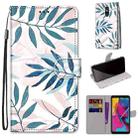For LG Stylo 5 Coloured Drawing Cross Texture Horizontal Flip PU Leather Case with Holder & Card Slots & Wallet & Lanyard(Pink Green Leaf) - 1