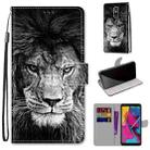 For LG Stylo 5 Coloured Drawing Cross Texture Horizontal Flip PU Leather Case with Holder & Card Slots & Wallet & Lanyard(Black White Lion Head) - 1