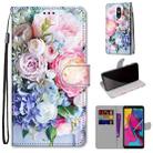 For LG Stylo 5 Coloured Drawing Cross Texture Horizontal Flip PU Leather Case with Holder & Card Slots & Wallet & Lanyard(Light Pink Bouquet) - 1