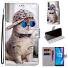 For Alcatel 1S (2020) / 3L (2020) Coloured Drawing Cross Texture Horizontal Flip PU Leather Case with Holder & Card Slots & Wallet & Lanyard(Slant Hat Blue Mirror Cat) - 1