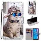 For Alcatel 1SE (2020) Coloured Drawing Cross Texture Horizontal Flip PU Leather Case with Holder & Card Slots & Wallet & Lanyard(Slant Hat Blue Mirror Cat) - 1