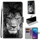 For ZTE Blade A5 2020 Coloured Drawing Cross Texture Horizontal Flip PU Leather Case with Holder & Card Slots & Wallet & Lanyard(Black White Lion Head) - 1