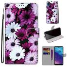 For ZTE Blade A5 2020 Coloured Drawing Cross Texture Horizontal Flip PU Leather Case with Holder & Card Slots & Wallet & Lanyard(Chrysanthemum Pink White Purple) - 1