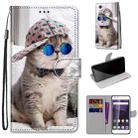 For ZTE Blade A6 / A6 Lite Coloured Drawing Cross Texture Horizontal Flip PU Leather Case with Holder & Card Slots & Wallet & Lanyard(Slant Hat Blue Mirror Cat) - 1