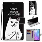 For ZTE Blade V2020 Smart Coloured Drawing Cross Texture Horizontal Flip PU Leather Case with Holder & Card Slots & Wallet & Lanyard(Middle Finger White Cat) - 1