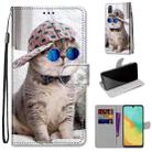 For ZTE Blade V10 Vita Coloured Drawing Cross Texture Horizontal Flip PU Leather Case with Holder & Card Slots & Wallet & Lanyard(Slant Hat Blue Mirror Cat) - 1