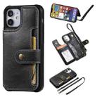 For iPhone 12 mini Shockproof Horizontal Flip Protective Case with Holder & Card Slots & Wallet & Photo Frame & Short Lanyard (Black) - 1