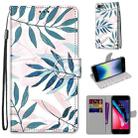 For iPhone SE 2022 / SE 2020 / 8 / 7 Coloured Drawing Cross Texture Horizontal Flip PU Leather Case with Holder & Card Slots & Wallet & Lanyard(Pink Green Leaf) - 1