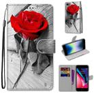 For iPhone SE 2022 / SE 2020 / 8 / 7 Coloured Drawing Cross Texture Horizontal Flip PU Leather Case with Holder & Card Slots & Wallet & Lanyard(B10 Wood Red Rose) - 1