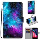 For iPhone SE 2022 / SE 2020 / 8 / 7 Coloured Drawing Cross Texture Horizontal Flip PU Leather Case with Holder & Card Slots & Wallet & Lanyard(Purple Green Starry Sky) - 1