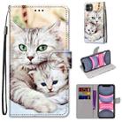 For iPhone 11 Coloured Drawing Cross Texture Horizontal Flip PU Leather Case with Holder & Card Slots & Wallet & Lanyard (Big Cat Holding Kitten) - 1