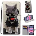 For iPhone 11 Coloured Drawing Cross Texture Horizontal Flip PU Leather Case with Holder & Card Slots & Wallet & Lanyard (B09 Golden Chain Grey Cat) - 1