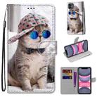 For iPhone 11 Coloured Drawing Cross Texture Horizontal Flip PU Leather Case with Holder & Card Slots & Wallet & Lanyard (Slant Hat Blue Mirror Cat) - 1