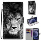 For iPhone 12 mini Coloured Drawing Cross Texture Horizontal Flip PU Leather Case with Holder & Card Slots & Wallet & Lanyard (B11 Black White Lion Head) - 1