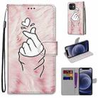 For iPhone 12 mini Coloured Drawing Cross Texture Horizontal Flip PU Leather Case with Holder & Card Slots & Wallet & Lanyard (Pink Hands Heart) - 1