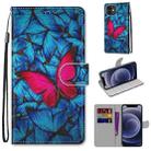 For iPhone 12 mini Coloured Drawing Cross Texture Horizontal Flip PU Leather Case with Holder & Card Slots & Wallet & Lanyard (Blue Red Butterfly) - 1