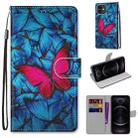 For iPhone 12 / 12 Pro Coloured Drawing Cross Texture Horizontal Flip PU Leather Case with Holder & Card Slots & Wallet & Lanyard(Blue Red Butterfly) - 1