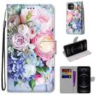 For iPhone 12 / 12 Pro Coloured Drawing Cross Texture Horizontal Flip PU Leather Case with Holder & Card Slots & Wallet & Lanyard(Light Pink Bouquet) - 1