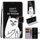 For iPhone 12 / 12 Pro Coloured Drawing Cross Texture Horizontal Flip PU Leather Case with Holder & Card Slots & Wallet & Lanyard(Middle Finger White Cat) - 1