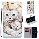 For iPhone 12 Pro Max Coloured Drawing Cross Texture Horizontal Flip PU Leather Case with Holder & Card Slots & Wallet & Lanyard(Big Cat Holding Kitten) - 1