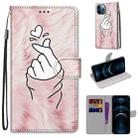 For iPhone 12 Pro Max Coloured Drawing Cross Texture Horizontal Flip PU Leather Case with Holder & Card Slots & Wallet & Lanyard(Pink Hands Heart) - 1