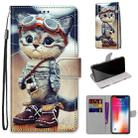 For iPhone X / XS Coloured Drawing Cross Texture Horizontal Flip PU Leather Case with Holder & Card Slots & Wallet & Lanyard(Leather Shoes Cat) - 1