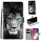 For iPhone X / XS Coloured Drawing Cross Texture Horizontal Flip PU Leather Case with Holder & Card Slots & Wallet & Lanyard(B11 Black White Lion Head) - 1