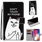 For iPhone X / XS Coloured Drawing Cross Texture Horizontal Flip PU Leather Case with Holder & Card Slots & Wallet & Lanyard(Middle Finger White Cat) - 1