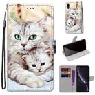 For iPhone XR Coloured Drawing Cross Texture Horizontal Flip PU Leather Case with Holder & Card Slots & Wallet & Lanyard(Big Cat Holding Kitten) - 1