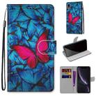 For iPhone XR Coloured Drawing Cross Texture Horizontal Flip PU Leather Case with Holder & Card Slots & Wallet & Lanyard(Blue Red Butterfly) - 1