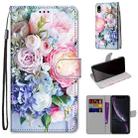 For iPhone XR Coloured Drawing Cross Texture Horizontal Flip PU Leather Case with Holder & Card Slots & Wallet & Lanyard(Light Pink Bouquet) - 1