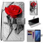 For Samsung Galaxy A8 2018 Coloured Drawing Cross Texture Horizontal Flip PU Leather Case with Holder & Card Slots & Wallet & Lanyard(Red Rose On Wooden) - 1
