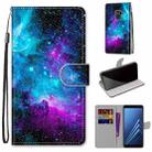 For Samsung Galaxy A8 2018 Coloured Drawing Cross Texture Horizontal Flip PU Leather Case with Holder & Card Slots & Wallet & Lanyard(Purple Green Starry Sky) - 1