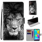 For Samsung Galaxy M01 Coloured Drawing Cross Texture Horizontal Flip PU Leather Case with Holder & Card Slots & Wallet & Lanyard(Black and White Lion Head) - 1