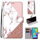 For Samsung Galaxy M01 Coloured Drawing Cross Texture Horizontal Flip PU Leather Case with Holder & Card Slots & Wallet & Lanyard(Stitching Pink Stone Pattern) - 1