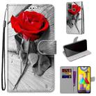 For Samsung Galaxy M31 Coloured Drawing Cross Texture Horizontal Flip PU Leather Case with Holder & Card Slots & Wallet & Lanyard(Red Rose On Wooden) - 1