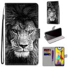 For Samsung Galaxy M31 Coloured Drawing Cross Texture Horizontal Flip PU Leather Case with Holder & Card Slots & Wallet & Lanyard(Black and White Lion Head) - 1