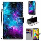 For Samsung Galaxy M31 Coloured Drawing Cross Texture Horizontal Flip PU Leather Case with Holder & Card Slots & Wallet & Lanyard(Purple Green Starry Sky) - 1
