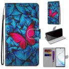 For Samsung Galaxy Note10+ Coloured Drawing Cross Texture Horizontal Flip PU Leather Case with Holder & Card Slots & Wallet & Lanyard(Big Red Butterfly On Blue) - 1